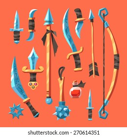 Set Cold Fantasy Weapons. Vector Stock