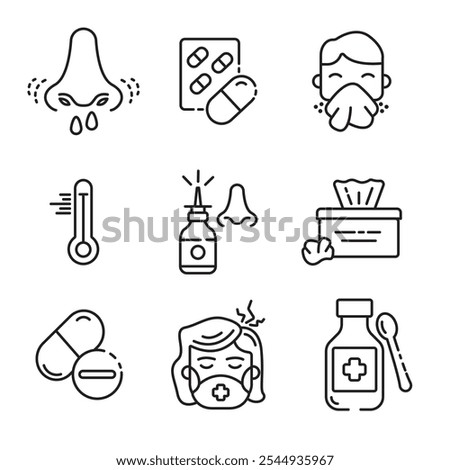 set of cold and flu, line art, editable icons.