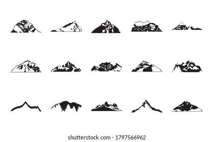 set of cold mountains and mountains over white background, silhouette style, vector illustration