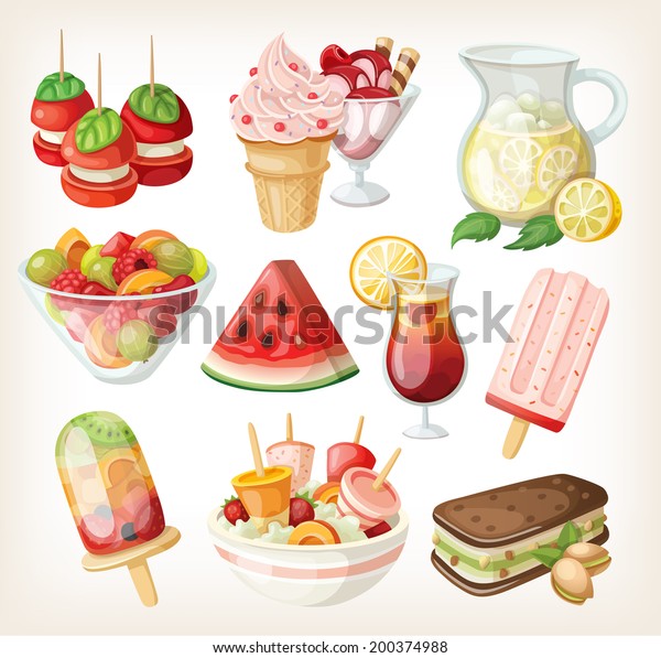 Set Cold Sweet Summer Food Snacks Stock Vector Royalty Free 200374988