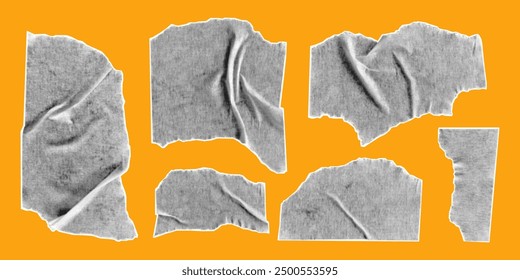 Set of collage elements isolated on yellow background. Torn pieces of paper with jagged edges. Cut and ripped sheets, vector illustration.