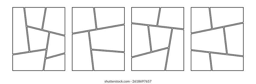 Set of collage grid manga comic storyboard layout panel blank template. Empty page frame for comic book, photo collage, poster, flyer. Vector illustration