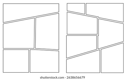 Set of collage grid manga comic storyboard layout panel blank template. Vector illustration