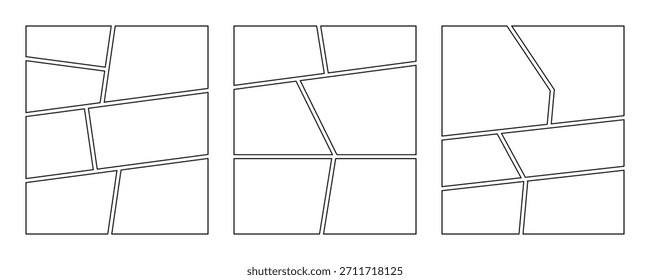 Conjunto de cuadrícula de collage manga cómic storyboard diseño panel en blanco de Plantilla. Marco de página vacío para el cómic, collage de la foto, cartel,