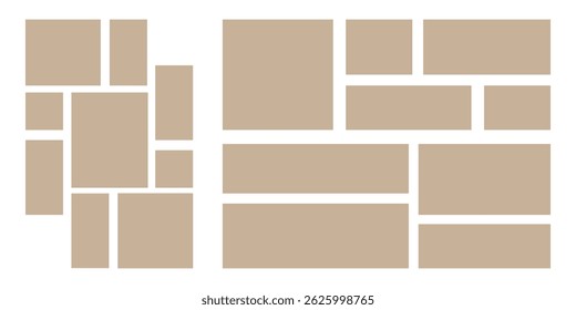Set of Collage mood board grid. Templates collage seventeen frames photos parts, picture or illustration. Vector frames. Board and branding Presentation. 