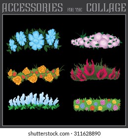 Set for a collage. Several types of wreaths of flowers and herbs