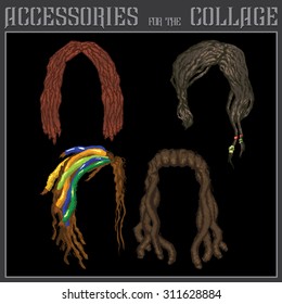 Set for a collage. Some hairstyles, dreadlocks