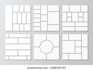 Conjunto de plantilla de collage. Diseño de tablero de modelos de colección. Presentación del tablero de anuncios del álbum. Marco de imagen mosaico. Fondo del tablero de humor. Cuadrícula de cuadernillo. Pancarta de la galería. Imágenes de portafolio. Ilustración del vector