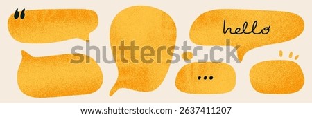 Set of collage yellow text box. Crumpled grunge gritty texture dialogue sticker. Vector irregular speech bubble collection.