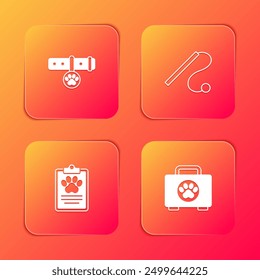 Set Collar with name tag, Pet cat toy, Clinical record pet and first aid kit icon. Vector
