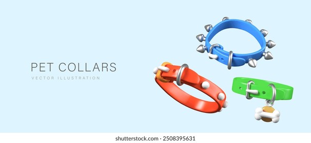 Set of collars of different colors. Vector elements for control, training, identification