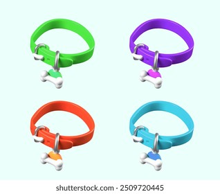 Set of collars of different colors. Vector bright templates for pet training concepts