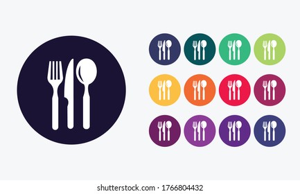 Set collection 13 buttons cutlery icon.