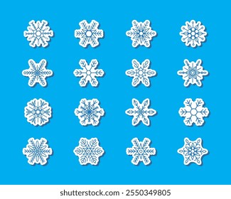 Conjunto de coleção de 16 flocos de neve, adesivos de desenhos animados bonitos para revistas, decoração, embalagem de presente