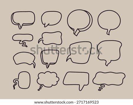 Set collection 2 of hand drawn line art dialogue bubbles, bubble text, chatting box, message box