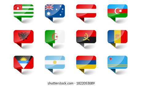 Set Collection 3D Differnt World Flags With Shadow Vector Design Style