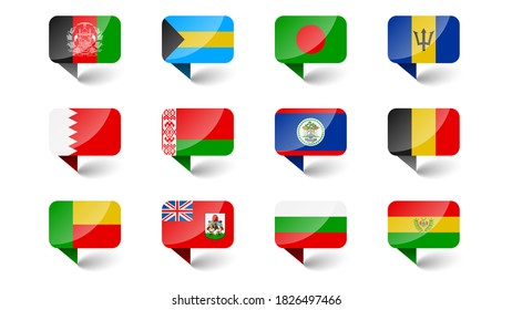 Set Collection 3D Differnt World Flags With Shadow Vector Design Style