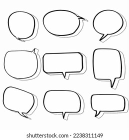 set collection 3D hand drawn doodle speech bubbles cartoon comic. balloon, speak, chat, cloud, text, chat, dialog. vector design illlustration icon