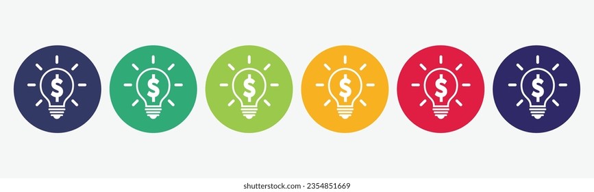 Set collection 6 buttons with bulb idea icon.