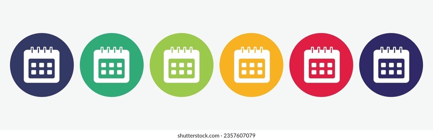 Set the collection of 6 buttons with calendar date icon.