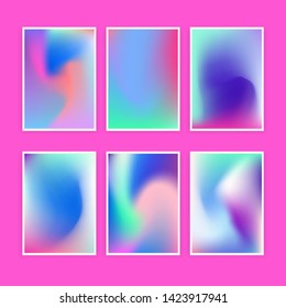 Set and collection of abstrat minimal holographic blurred horizontal a4 backgrounds for poster, CD cover or notebook print design. Vibrant neon pastel trendy blurs.