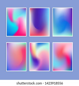 Set and collection of abstrat minimal holographic blurred horizontal a4 backgrounds for poster, CD cover or notebook print design. Vibrant neon pastel trendy blurs.