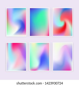 Set and collection of abstrat minimal holographic blurred horizontal a4 backgrounds for poster, CD cover or notebook print design. Vibrant neon pastel trendy blurs.