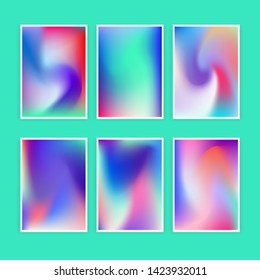 Set and collection of abstrat minimal holographic blurred horizontal a4 backgrounds for poster, CD cover or notebook print design. Vibrant neon pastel trendy blurs.