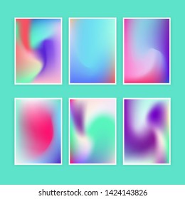 Set and collection of abstrat minimal holographic blurred horizontal a4 backgrounds for poster, CD cover or notebook print design. Vibrant neon pastel trendy blurs.