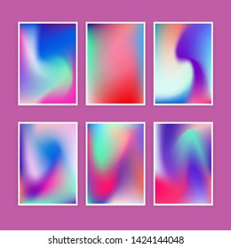 Set and collection of abstrat minimal holographic blurred horizontal a4 backgrounds for poster, CD cover or notebook print design. Vibrant neon pastel trendy blurs.