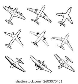 Set Collection of Airplane simple line simple design template, suitable for your company