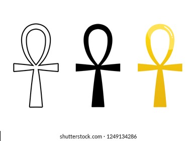 Set, collection of ancient egyptian ankh signs isolated on white background. Symbol of eternal life, egyptian cross sign.
