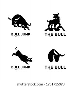set collection angry black bull vector logo icon design illustration isolate white background