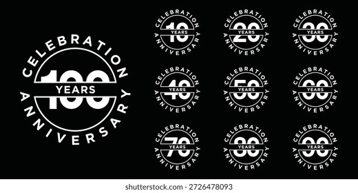 Conjunto de colección de aniversario 10 a 100 círculo vintage logo Plantilla de diseño. Concepto de ícono de símbolo de Vector especial de días de celebración