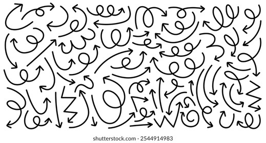 Set collection arrow line doodle element