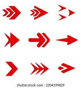Set collection of arrows in red color on white background for your website design and design needs.