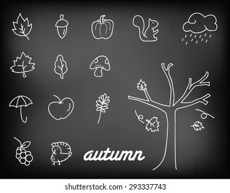a set of collection of autumn doodle icons