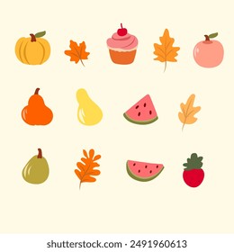 set of collection autumn elements vector IIlustrations for elements, clipart, sticker