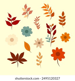 set of collection of autumn leaves vector background