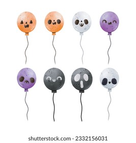 set of collection balloon of happy Halloween party watercolor vector illustration element on white background