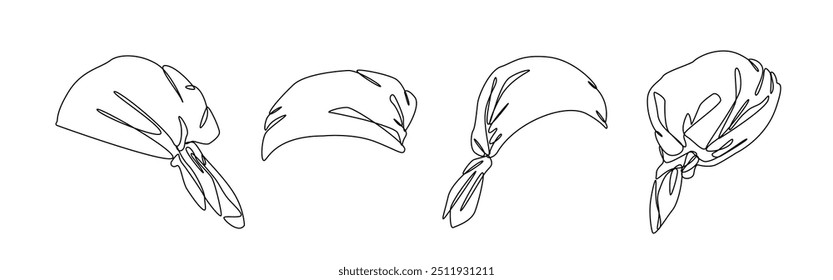 Set collection of bandana, headscarf. Editable line. Vector illustration.