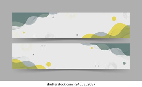 Kollektion Banner Hintergrund, gelb und weich grün, wellig abstrakt, memphis. Vektorgrafik EPS 10