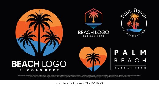 Set collection of beach logo design inspiration with palm tree and creative element Premium Vector