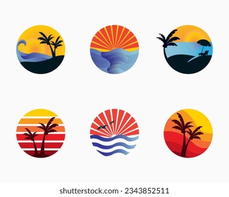 set collection beach logo design template. simple style logo vector