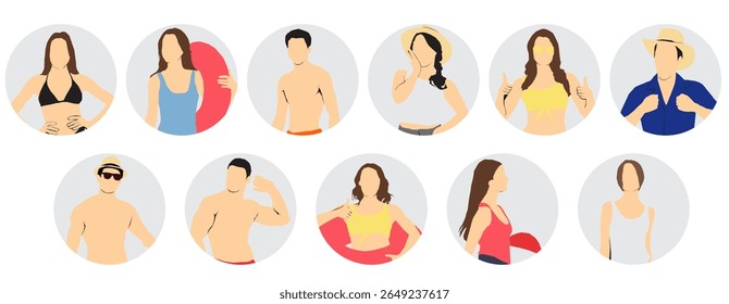 set collection of beach people profile