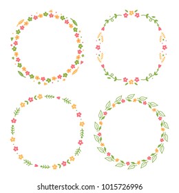 Set, collection of beautiful vector floral round frames for spring and summer design isolated on white background. 

