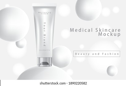 Set Collection Of Beauty Fashion Cosmetic Serum Oil Cream Medical Skincare, Liquid Essential Collagen Mockup Product, Vector Illustration