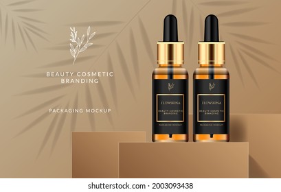 set collection of beauty fashion cosmetic serum cream medical skincare, mockup product, vector illustration