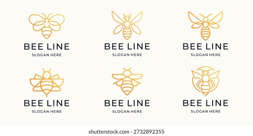 colección del logotipo de la línea de abeja. logotipo de abeja de miel con inspiración de diseño de concepto de línea.