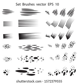 Set collection of black brush lines and dot vector illustrations